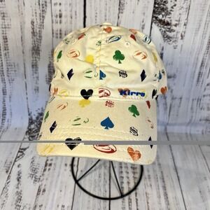 Y2K 2000s Kirra Card Suit Print Flex Fit Stretch Band Hat Cap Cream Colorful